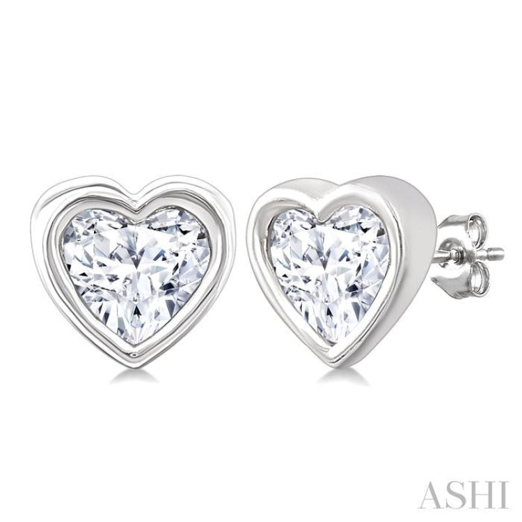 1/5 Ctw Petite Bezel Set Heart Shape Diamond Fashion Stud Earring in 10K White Gold
