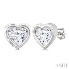 1/5 Ctw Petite Bezel Set Heart Shape Diamond Fashion Stud Earring in 10K White Gold