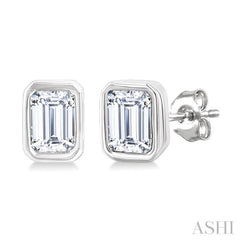 1/5 Ctw Petite Bezel Set Emerald Cut Diamond Fashion Stud Earring in 10K White Gold