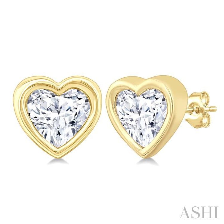 1/5 Ctw Petite Bezel Set Heart Shape Diamond Fashion Stud Earring in 10K Yellow Gold