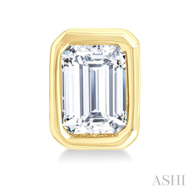 1/5 Ctw Petite Bezel Set Emerald Cut Diamond Fashion Stud Earring in 10K Yellow Gold