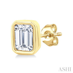 1/5 Ctw Petite Bezel Set Emerald Cut Diamond Fashion Stud Earring in 10K Yellow Gold