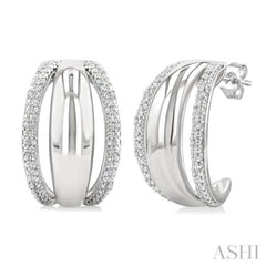 1/10 Ctw Split Dome Shape Round Cut Diamond Bold Half Hoop Earring in Sterling Silver