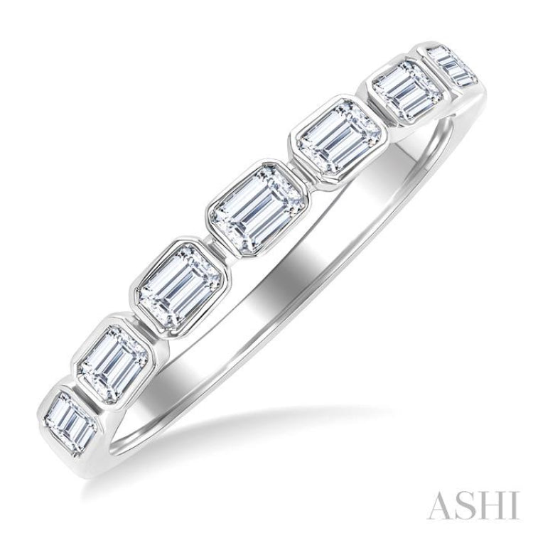 3/4 Ctw East-West Emerald Cut Bezel Diamond Fashion Band in 14K White Gold