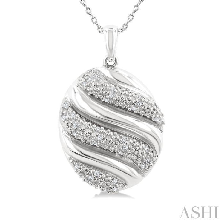 1/10 Ctw Bold Twisted Rib Round Cut Diamond Bold Fashion Pendant With Chain in Sterling Silver