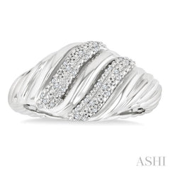 1/10 Ctw Bold Silver Twisted Rib Single Cut Diamond Bold Fashion Band in Sterling Silver