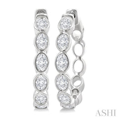 1 1/10 Ctw Bezel Set Oval Cut Diamond Fashion Hoop Earring in 14K White Gold