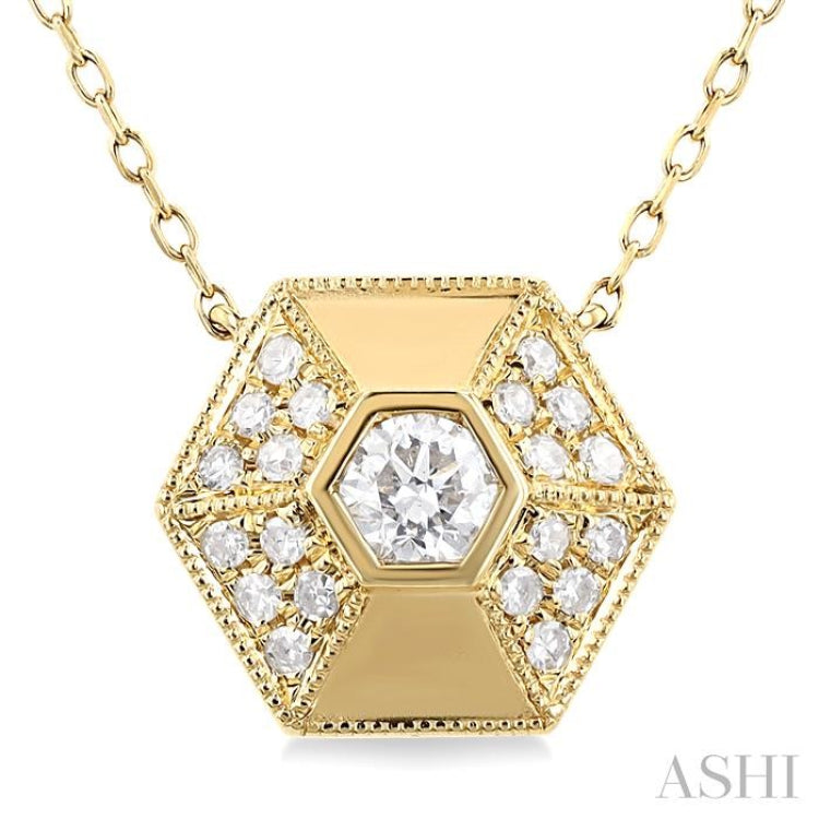 3/8 Ctw Hexagon Shape Single Cut Diamond Fashion Necklace in 14K Yellow Gold