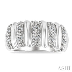 1/10 Ctw Bold Wide Ribbed Round Cut Diamond Fashion Band in Sterling Silver