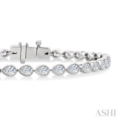 3 1/3 Ctw East-West Bezel Set Pear Cut Diamond Tennis Bracelet in 14K White Gold