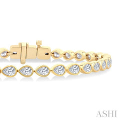 3 1/3 Ctw East-West Bezel Set Pear Cut Diamond Tennis Bracelet in 14K Yellow Gold