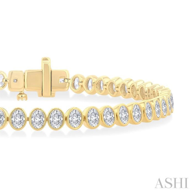 4 5/8 Ctw North-South Bezel Set Oval Cut Diamond Tennis Bracelet in 14K Yellow Gold