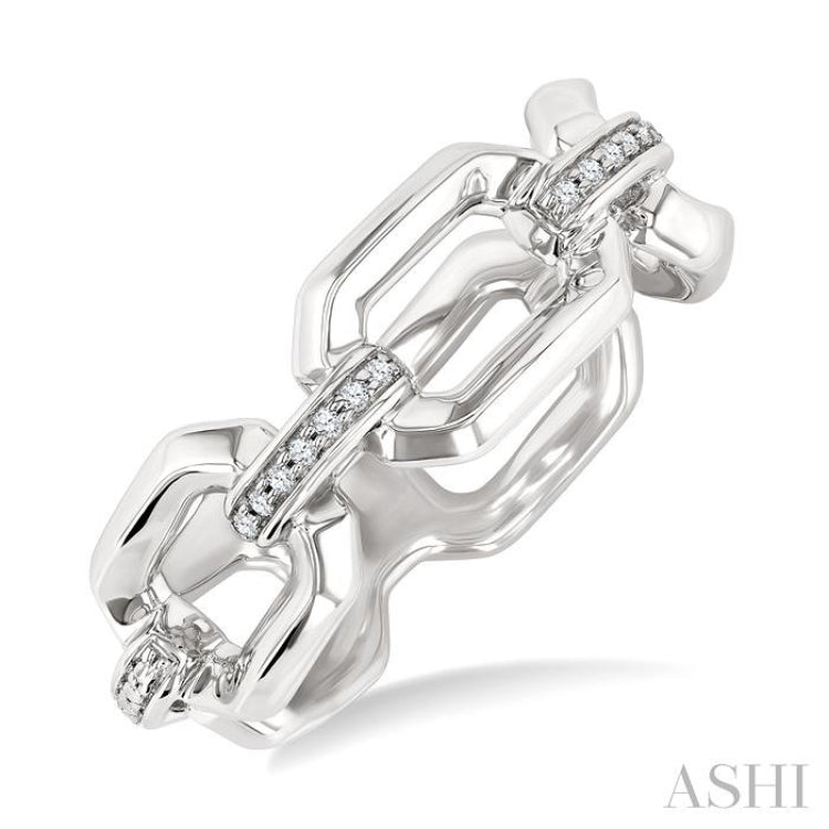 1/20 Ctw Bold Open Window Octagonal Shape D-Link Round Cut Diamond Ring in Sterling Silver