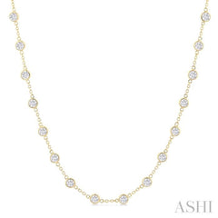 5 Ctw Bezel Set Round Cut Diamond Station Necklace in 14K Yellow Gold