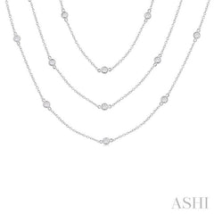 2 Ctw Bezel Set Round Cut Diamond 60-Inch Long Station Necklace in 14K White Gold