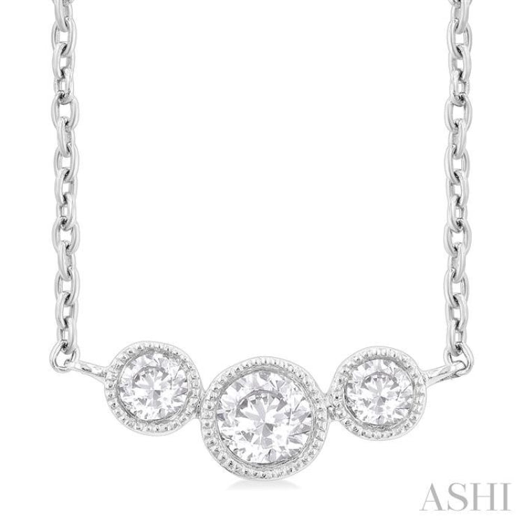 1/4 Ctw Past, Present & Future 3-Stone Bezel Set Round Cut Diamond Necklace in 14K White Gold