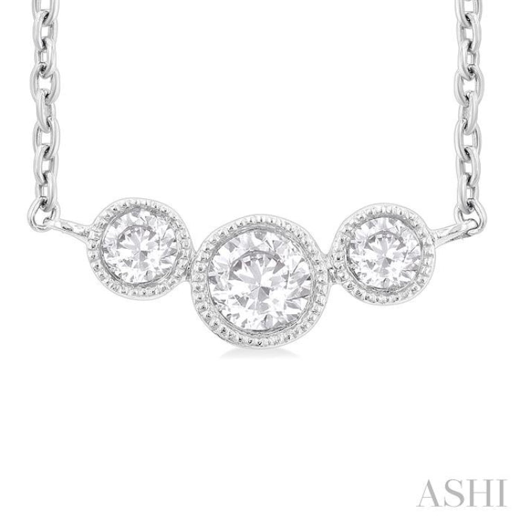 1/4 Ctw Past, Present & Future 3-Stone Bezel Set Round Cut Diamond Necklace in 14K White Gold