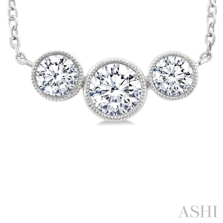 3/4 Ctw Past, Present & Future 3-Stone Bezel Set Round Cut Diamond Necklace in 14K White Gold
