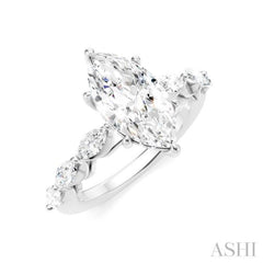3/4 Ctw Marquise Shape Marquise and Round Cut Diamond Semi-Mount Engagement Ring in 14K White Gold
