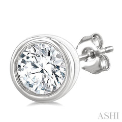 1/5 Ctw Petite Bezel Set Round Cut Diamond Fashion Stud Earring in 10K White Gold