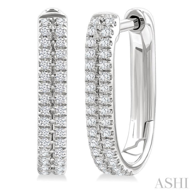 1/5 Ctw Twin Row Round Cut Diamond Fashion Hoop Earring in 10K White Gold