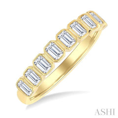 3/4 Ctw North-South Bezel Set Emerald Cut Diamond Fashion Band in 14K Yellow Gold