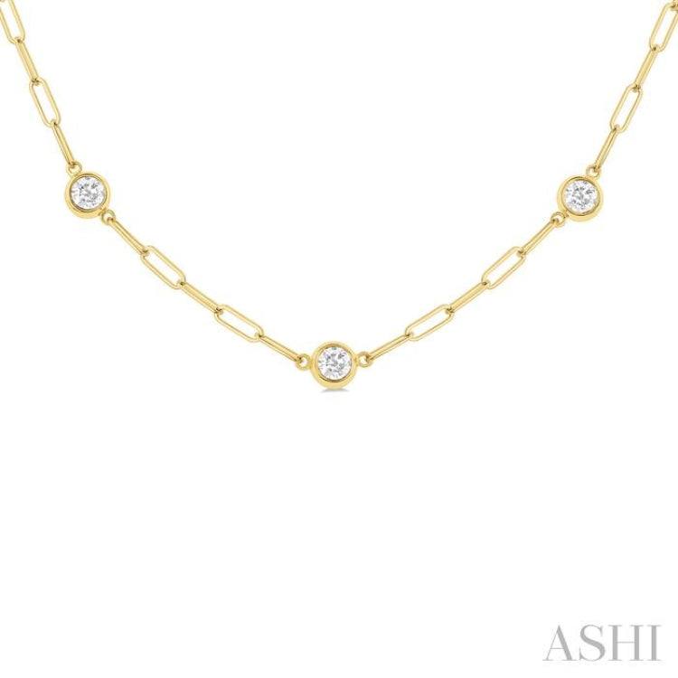1 Ctw Bezel Set Round Cut Diamond Paperclip Station Necklace in 14K Yellow Gold