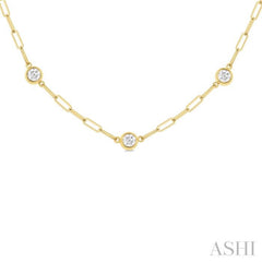 1 Ctw Bezel Set Round Cut Diamond Paperclip Station Necklace in 14K Yellow Gold