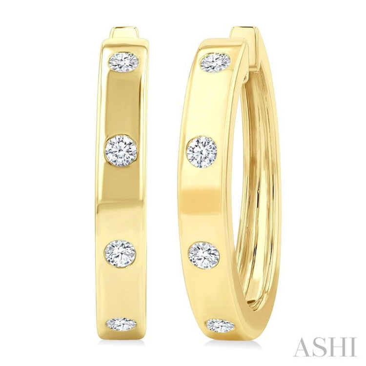 1/3 Ctw Flush Bezel Set Diamond Fashion Hoop Earring in 14K Yellow Gold