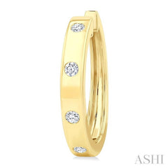 1/3 Ctw Flush Bezel Set Diamond Fashion Hoop Earring in 14K Yellow Gold