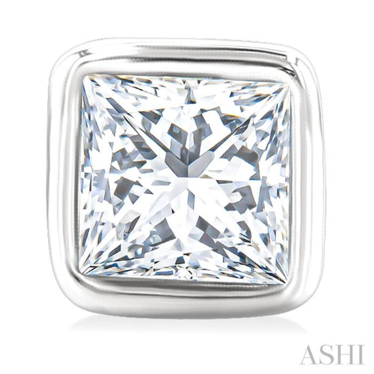 1/5 Ctw Petite Bezel Set Princess Cut Diamond Fashion Stud Earring in 10K White Gold