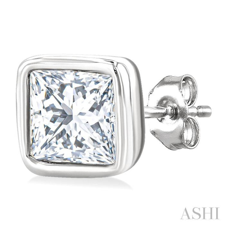 1/5 Ctw Petite Bezel Set Princess Cut Diamond Fashion Stud Earring in 10K White Gold