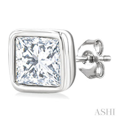 1/5 Ctw Petite Bezel Set Princess Cut Diamond Fashion Stud Earring in 10K White Gold