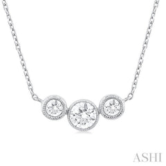 1/2 Ctw Past, Present & Future 3-Stone Bezel Set Round Cut Diamond Necklace in 14K White Gold