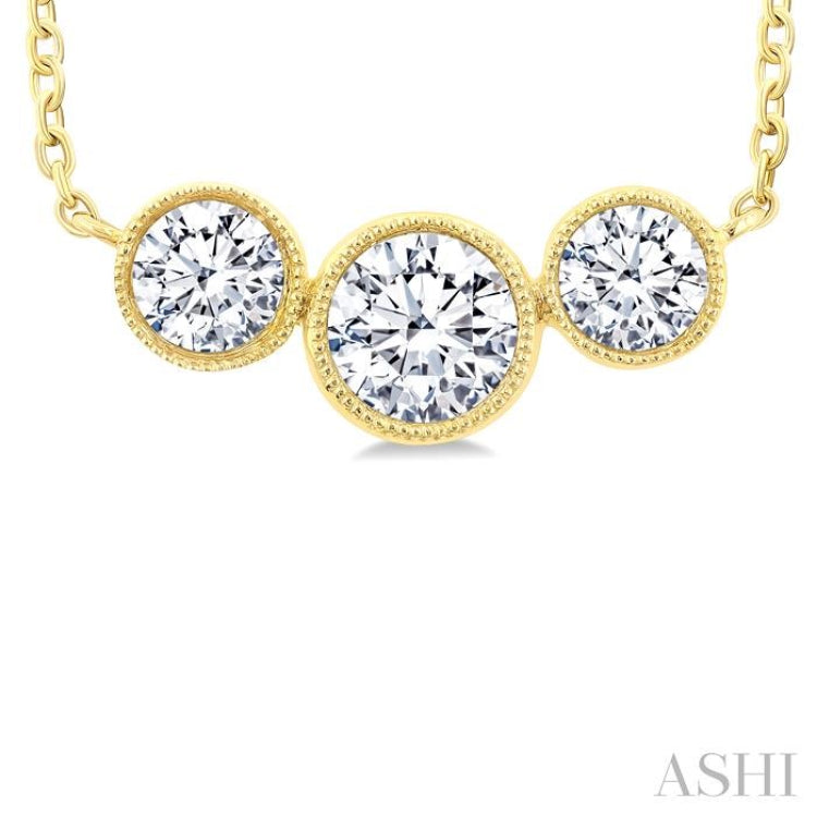 3/4 Ctw Past, Present & Future 3-Stone Bezel Set Round Cut Diamond Necklace in 14K Yellow Gold