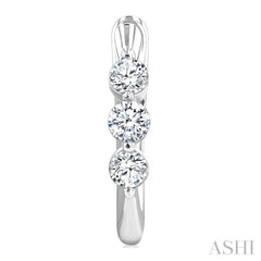 1/2 Ctw 3-Stone Round Cut Diamond Fashion Hoop Earring in 14K White Gold