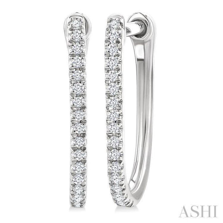 1/10 Ctw Round Cut Diamond Fashion Hoop Earring in 10K White Gold
