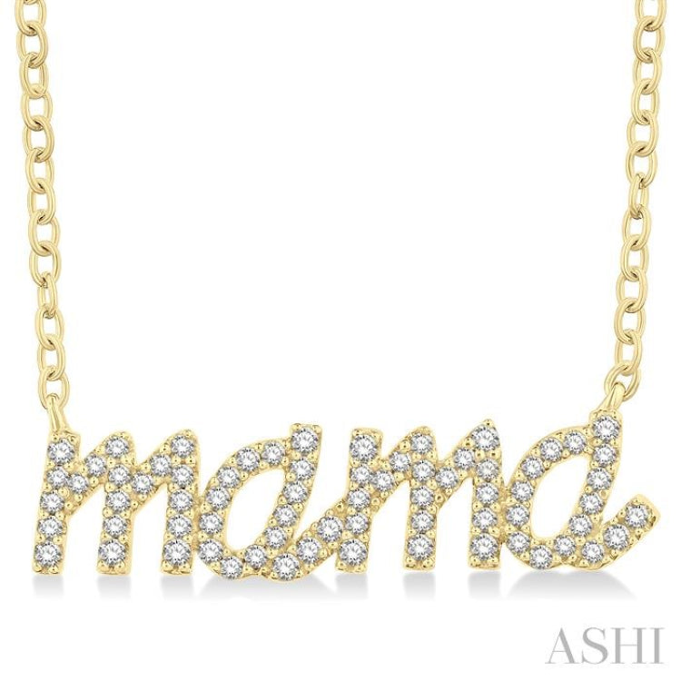1/5 Ctw 'mama' Script Round Cut Diamond Necklace in 10K Yellow Gold