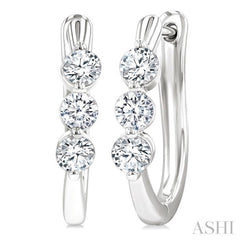 3/4 Ctw 3-Stone Round Cut Diamond Fashion Hoop Earring in 14K White Gold