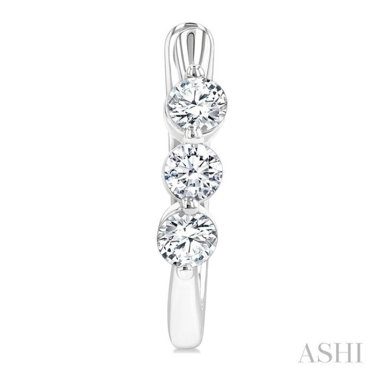 3/4 Ctw 3-Stone Round Cut Diamond Fashion Hoop Earring in 14K White Gold