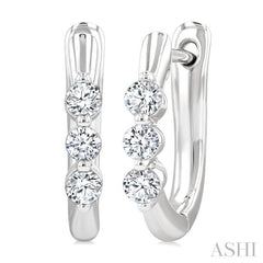 1/3 Ctw 3-Stone Round Cut Diamond Fashion Hoop Earring in 14K White Gold