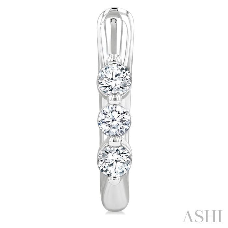 1/3 Ctw 3-Stone Round Cut Diamond Fashion Hoop Earring in 14K White Gold