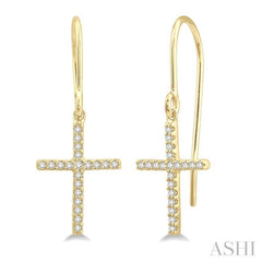 1/6 Ctw Cross Charm Petite Round Cut Diamond Fashion Earrings in 10K Yellow Gold