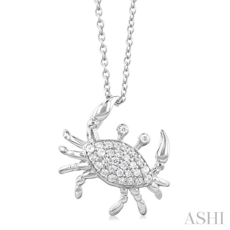 1/6 Ctw Petite Slanted Crab Round Cut Diamond Fashion Pendant With Chain in 10K White Gold