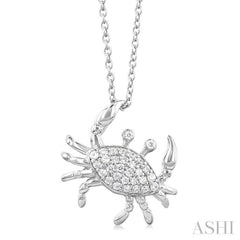 1/6 Ctw Petite Slanted Crab Round Cut Diamond Fashion Pendant With Chain in 10K White Gold