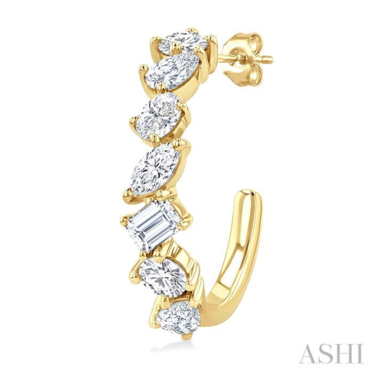 1 1/2 Ctw Scatter Mixed Diamond Cut Fashion Half Hoop Earring in 14K Yellow Gold