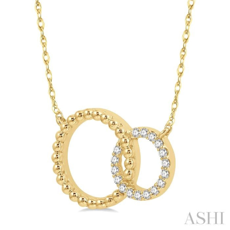 1/10 Ctw Interlocking Twin Circles Single Cut Diamond Pendant With Chain in 10K Yellow Gold