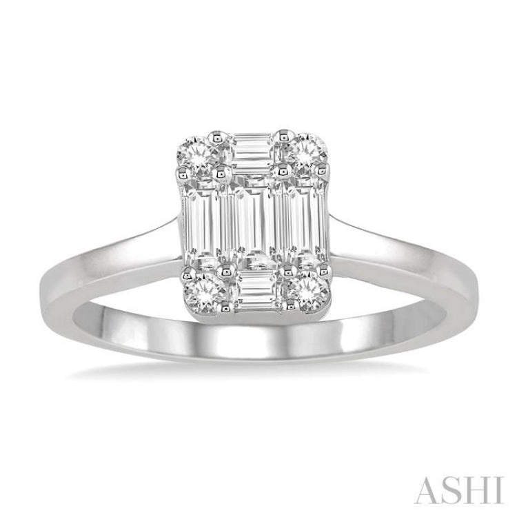 1/2 Ctw Baguette and Round Cut Fusion Diamond Engagement Ring in 14K White Gold