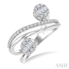 1/2 Ctw Bypass Fusion Baguette and Round Cut Diamond Fashion Open Wrap Ring in 14K White Gold