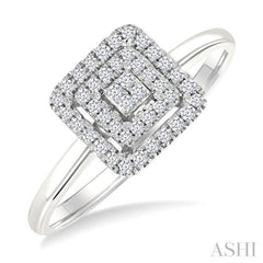 1/6 Ctw Double Halo Square Shape Petite Round Cut Diamond Fashion Ring in 10K White Gold